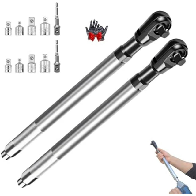 Clé d'Extension Électrique Multifonction de 1/2 Po, Clé d'Extension Décalée pour Perceuses Électriques et Impact, Clés avec 4 Convertisseurs de Prise, Conception Robuste et Mince pour Espaces Étroits (Ensemble de 2)