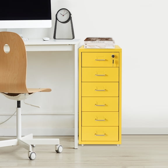 1 PCS Yellow Color 6 Tiers Drawer Type Filing Cabinet Modern Style Vertical File Cabinet, used in Office/ Home/ Bedroom/ Living Room/ Store