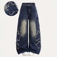thumbnail image 6 of GiLiling Girls Baggy Vintage Cargo Jeans High Waist Wide Leg Elastic Waist Y2k Aesthetic Denim Pants Casual Wear Star Embroidery (Blue, 7-8 Years), 6 of 8