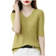 thumbnail image 2 of Delliss Womens Short Sleeve Sweaters V Neck Tops Business Casual Lightweight Knit Comfy Blouses Summer Fashion Outfits 2025, 2 of 3