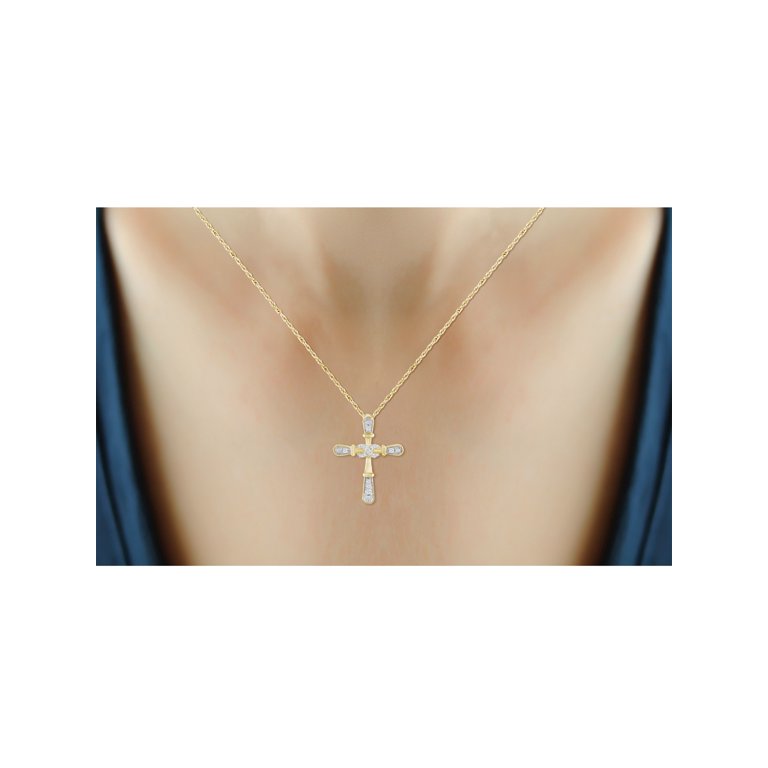 0.10 Carat 14K Gold Diamond Cross Pendant – Includes 18-Inch Silver Chain