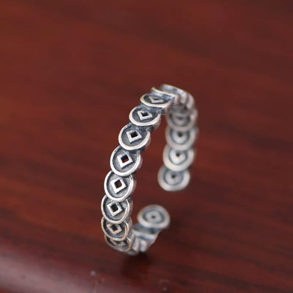HOOUN Real S925 Silver Band Men Women Lucky Ancient Coins Open Ring