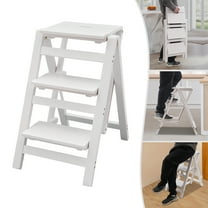 3 Step Ladder, White Folding Step Stool with/Wide Antislip Pedal,Convenient Handgrip, Portable Step Stool 220.46lbs Load-Bearing Capacity