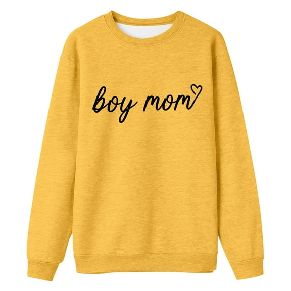Arlun Boy Mom Sweatshirts Womens Cute Heart Graphic Printed Mom Life Soft Comfortable Hoodless Sweatshirt Casual Trendy Crewneck Basic Pullover Tops 2025 Yellow XL