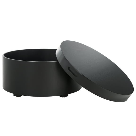 SAFAVIEH Rafaela Round Tray Top Coffee Table with Storage, Black (23 in. W x 23 in. D x 12.6 in. H)