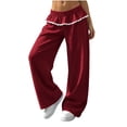 thumbnail image 4 of Ozmmyan Womens Wide Leg Sweatpants for Womens High Elastic Waist Ruffle Lace Trim Casual Lounge Pants with Pockets, 4 of 7