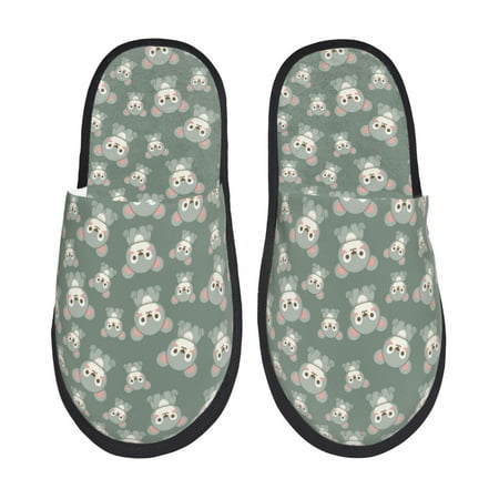 

House Slippers for Women and Men Cute Bear Print Green Comfy Fuzzy Bedroom Slippers Furry Home Shoes for Indoor Outdoor