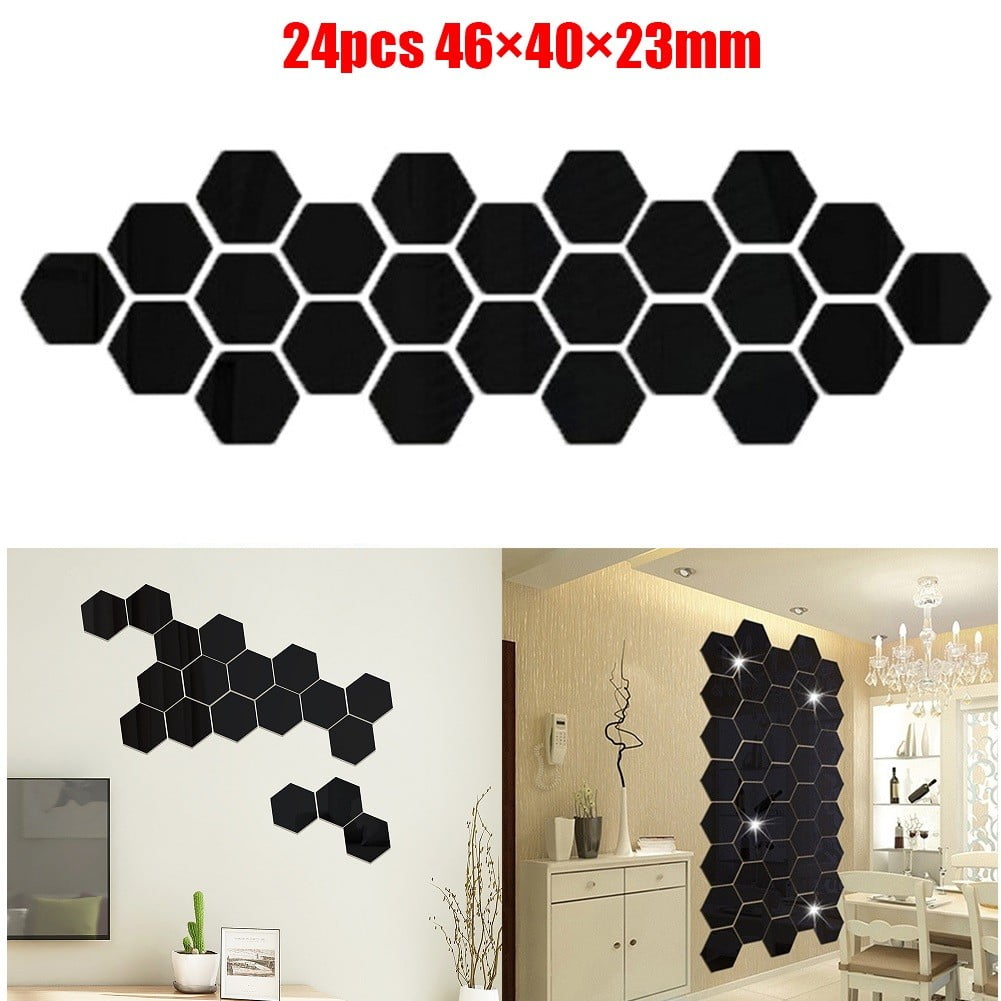 24PCS 3D Hexagon Acrylic Mirror Wall Stickers Home Room DIY Art Removable Dector 