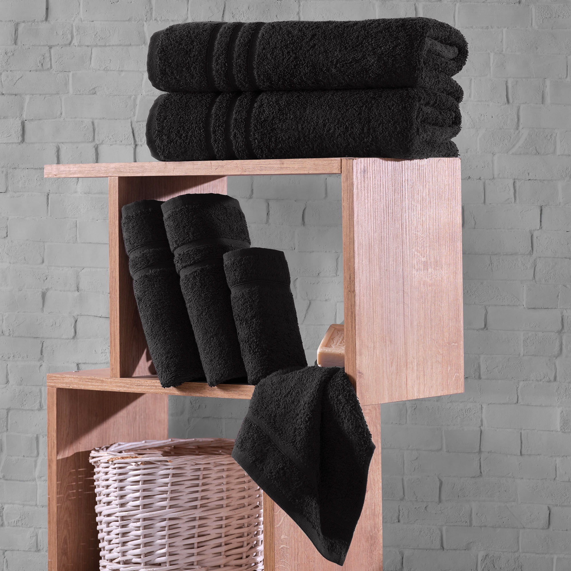 Hawmam Linen Black Bathroom Accessories Set - 12 Piece Bathroom Set: 4 Bath Towels, 4 Hand Towels, 4 Washcloths, 100% Turkish Cotton, Quickdry, High Absorbent, Dorm Room Essentials Spa 600 GSM