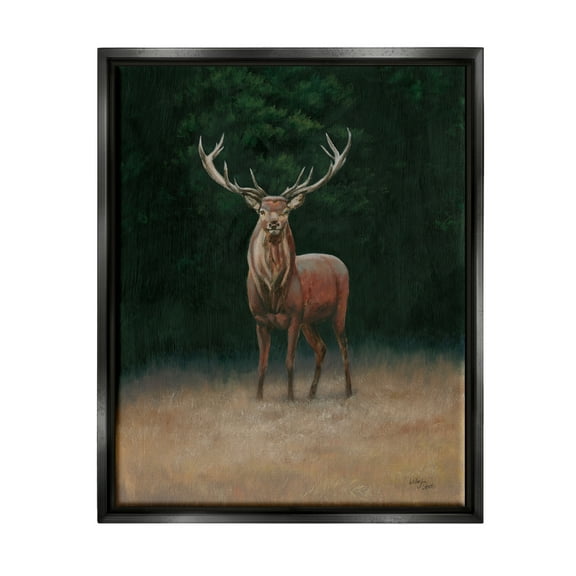 Stupell Industries Deer in Forest Clearing Animals & Insects Painting Black Floater Framed Art Print Wall Art, 17 x 21