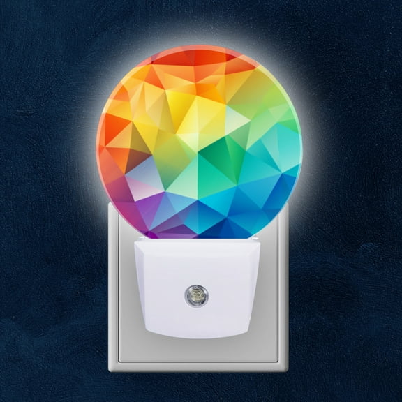 Night Light Plug into Wall,Dusk to Dawn Sensor Auto-On/Off for Bathroom, Hallway,Kids Room-Rainbow Color Low Poly Triangles