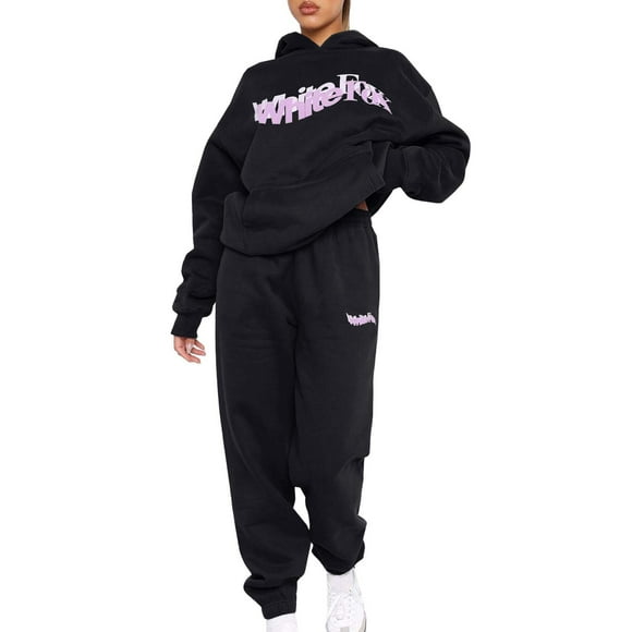 Flash Deal White Fox Sweat Set Women's Two Pie Ce Letter Graphic Print Hoodies Tracksuit Long Sleeve Pullover Loose Sweatpants Sweatsuits White Fox Hoodie Set Black S Clearance