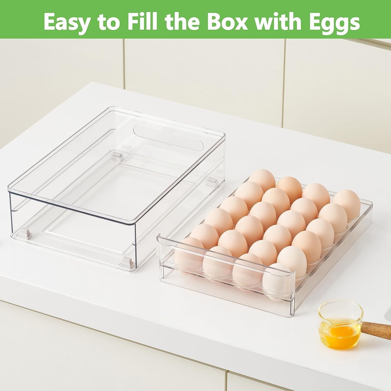 Egg Holder for Refrigerator, 48 Capacity Clear Egg Storage Drawer with Non-Slip Pads, Stackable BPA-Free Egg Organizer Tray for Fridge
