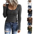 thumbnail image 4 of Women Long Sleeve Henley T Shirts Button Down Slim Fit Tops Scoop Neck Ribbed, 4 of 8