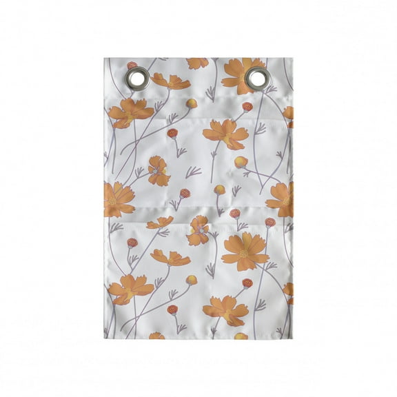 Floral Hanging Pocket Organizer, Digitally Generated Arrangement of Blossoming Cosmos Flowers, Printed Polyester Storage Bag with Pockets, 14" x 20", Dark Peach Pale Eggplant