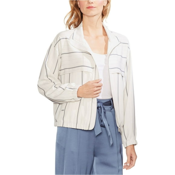 Vince Camuto Womens Striped Bomber Jacket, White, X-Large