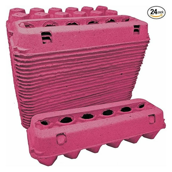 Pink Paper Pulp Egg Cartons - 24 Pack - 1 Dozen Capacity - Recyclable & Compostable - Farm Fresh Egg Storage & Display