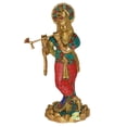 thumbnail image 2 of Lord Krishna Brassware Statue in Turquoise Finish By Ashopi Decor Decorative Showpiece - 29 cm ( Multicolor), 2 of 7