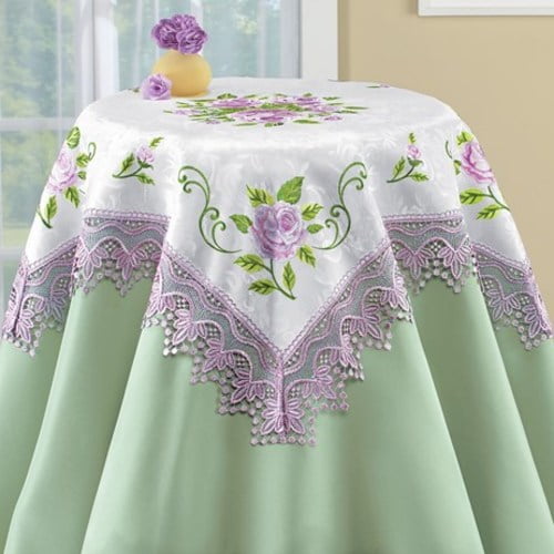 Romantic Lila Lavender Embroidery Table Runner Tablecloths Cushion Kitchen Beige 
