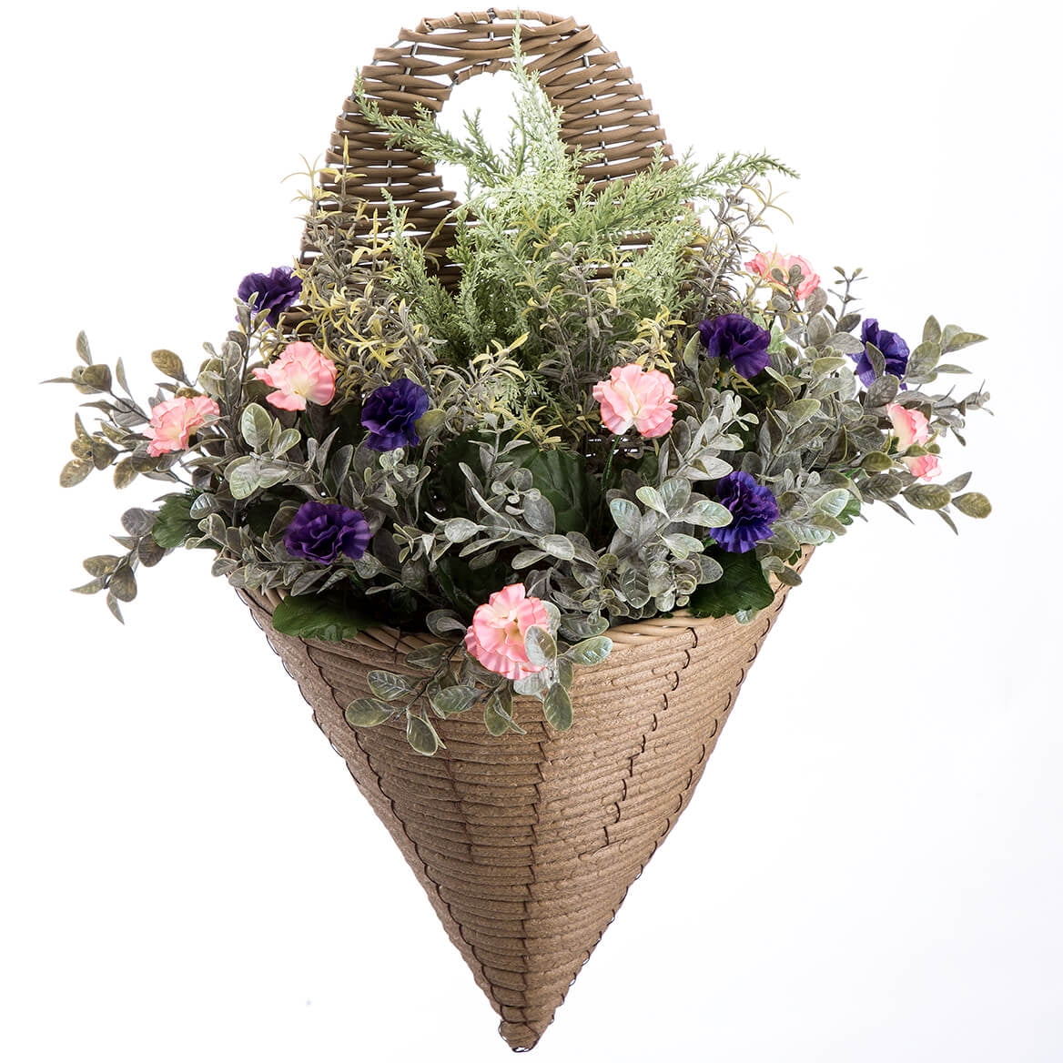 Oakridge Morning Glory Wall Hanging Basket Artificial Flower Arrangement In Rattan Cone Walmart Com Walmart Com