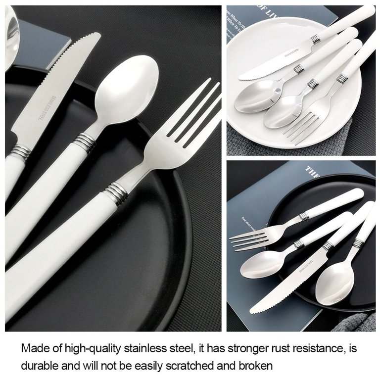 COUNTRY CHRISTMAS Vintage Stainless Steel Plastic Handle Flatware Set  Silverware Spoons Forks Retro 7 Place Settings Extras Taiwan 1990s 