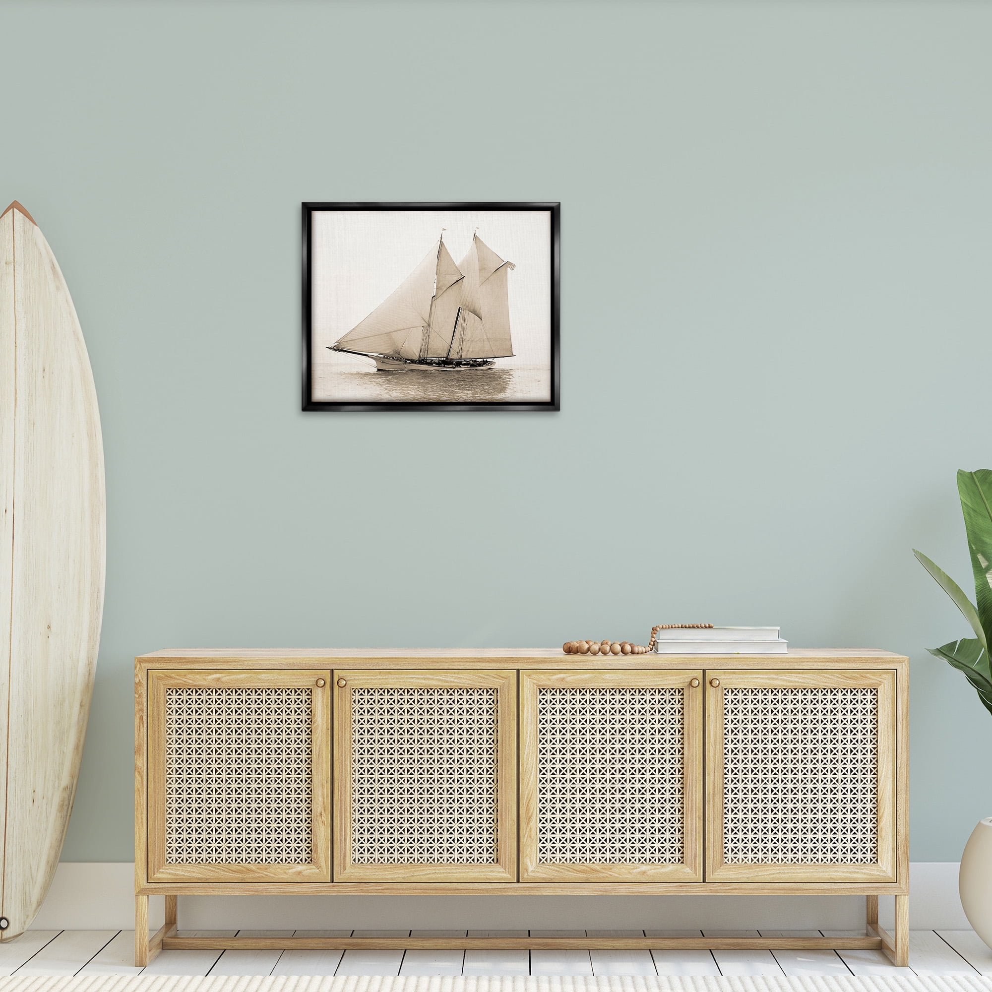 Stupell Industries Vintage Sailing Yacht Transportation Photography Black Floater Framed Canvas Art Print Wall Art, 31 x 25