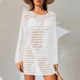 thumbnail image 2 of ZToonmas Women's Round Neck Long Sleeve Crochet Hollow out Beach Cover-up Dress Sheer Swim Tunic Casual Bikini Cover for Vacation, 2 of 7