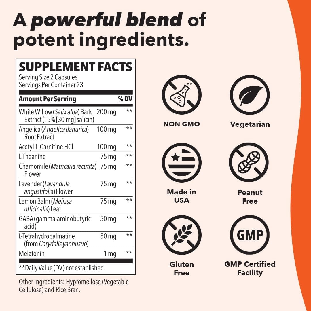 LifeSeasons Relieve-R PM - Eases Nighttime Aches & Discomfort - Relaxes Muscles - Calms The Nervous System - Supports Natural Sleep Cycles & Non Habit Forming - 46 Capsules