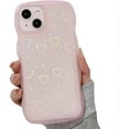 thumbnail image 6 of for iPhone Case,Cute Glitter Love Heart Pattern Curly Wave Frame Silicone Camera Lens Protection Soft Shockproof Phone Case (Yellow,iPhone 12 Pro), 6 of 6