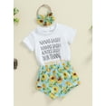 thumbnail image 2 of Suealasg Baby Girls Shorts Set Outfits 3 6 9 12 18 Months Infant Short Sleeves Letter Print Romper +Flower Shorts +Headband Set Newborn Summer 3Pcs Clothes, 2 of 7