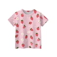 thumbnail image 3 of CCRFTGI Cute Shirts for Girls Size 7-8 Summer Short Sleeve Fruit Print Tee Tops Casual Loose Comdy Girls Fashion Crew Neck Shirts Pink 3-4 Years, 3 of 4