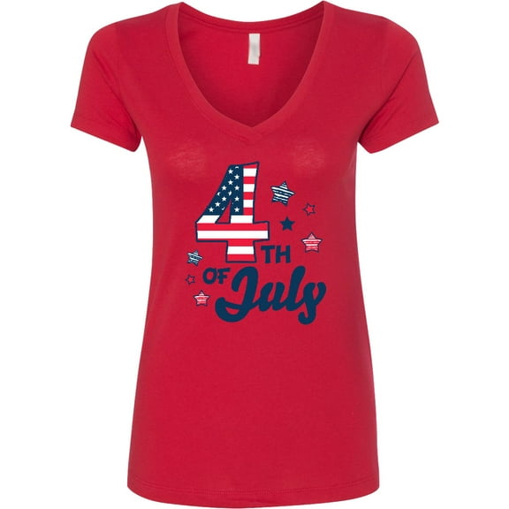 Inktastic 4th of July with Striped Stars Women's V-Neck T-Shirt