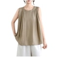 thumbnail image 2 of TKYCMSUAKI Cotton Linen Tank Tops for Women Ruffle Round Neck Sleeveless Shirts Loose Fit Solid Color Blouses Summer Going Out Pullover Tee, 2 of 8