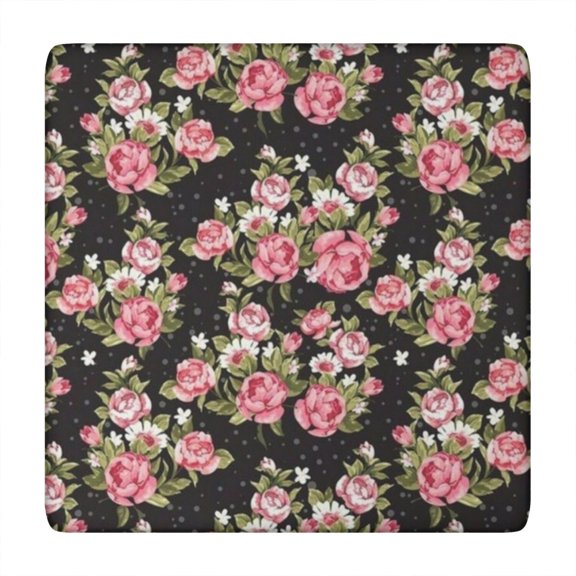 Pioneer Flower Floral Print Pattern Square Fitted Tablecloth with Elastic Edge,Square Table Cover,Washable Elastic Table Cover for Home Kitchen Party Decor 34"x34"