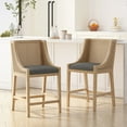thumbnail image 4 of GDF Studio Deville French Country Fabric Upholstered Wood and Cane 25.5 inch Counter Stools, Set of 2, Charcoal and Natural, 4 of 9