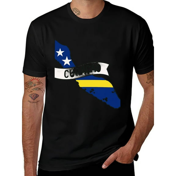 T-shirt Curacao Map Soft Cotton Adult Heat-Transfer Graphic T-Shirt - 180g Breathable Fabric, Unisex Summer Casual Wear with Durable Heat-Printed Design