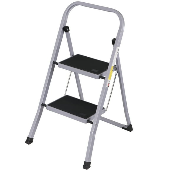 2 Step Stool, Folding Step Stool - Capacity with Wide Anti-Slip Pedal, Portable Steps Stool for Adults Multi-Use for Household, Kitchen, Office(Silver/Black)