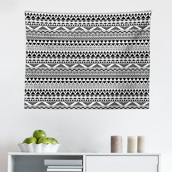 Oriental Tapestry, Tribal Inspired Ethnic Cultural Motifs, Fabric Wall Hanging Decor for Bedroom Living Room Dorm, 2 Sizes, Indigo Pale Pink, by Ambesonne