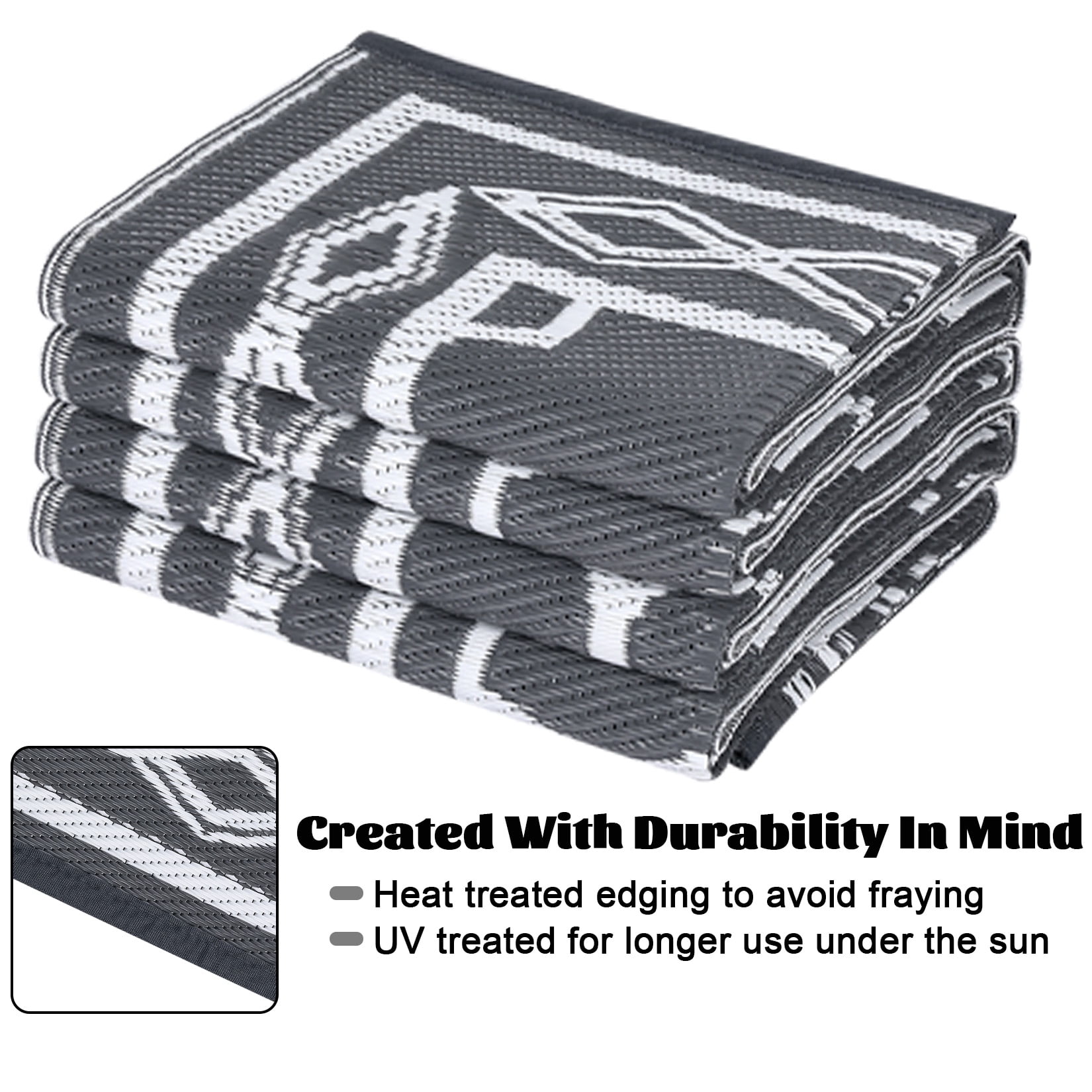 CAROMIO Gray Moroccan Outdoor Area Rug 9x12 ft Waterproof Reversible Plastic Mat for Camping RV Picnic