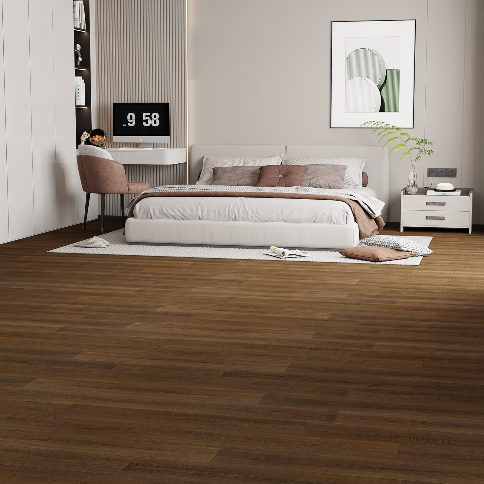 Vinyl Flooring Roll PVC Wood Plank Covering with Tape 39.3" X 393" Yellow
