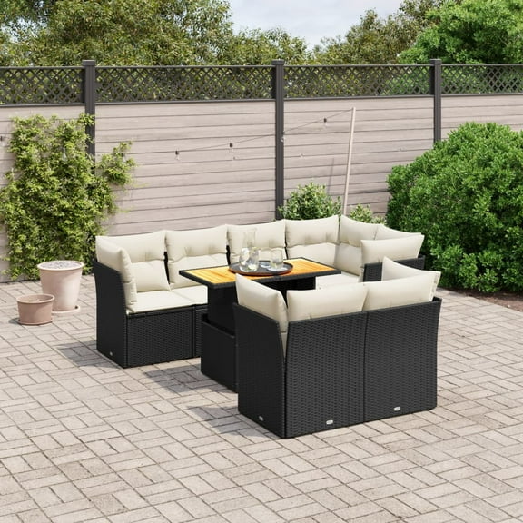vidaXL Garden Sofa Set Black PE Rattan Large Adjustable Armrests