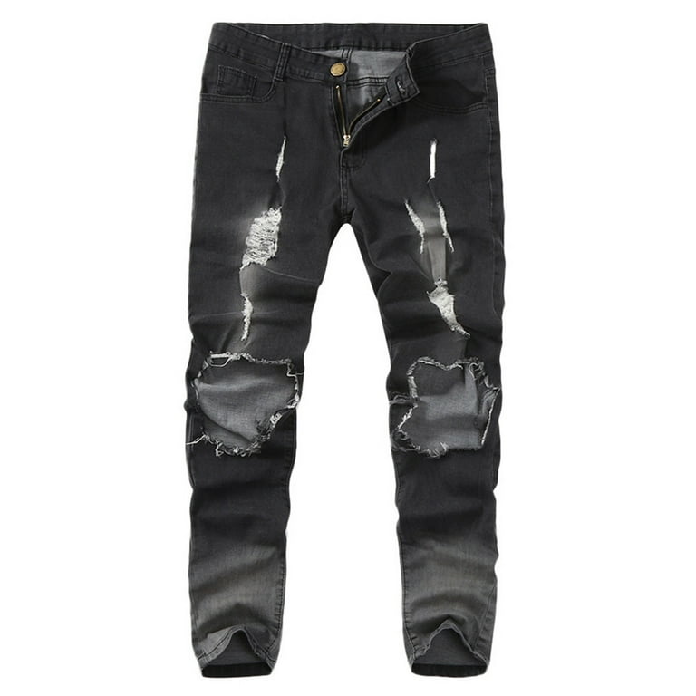 XFLWAM Men's Ripped Jeans Slim Fit Stretch Distressed Jeans Pants for Men  Light Blue XL