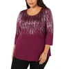 Womens Top Silver Plus 3/4 Sleeve Printed 0X