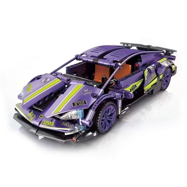 Ensemble de Blocs de Construction de Voiture 405 Pcs, Modèle de Voiture Super Lamborghini Violet à l'Échelle 1:18 avec Moteur à Rétrofriction - BLK-069