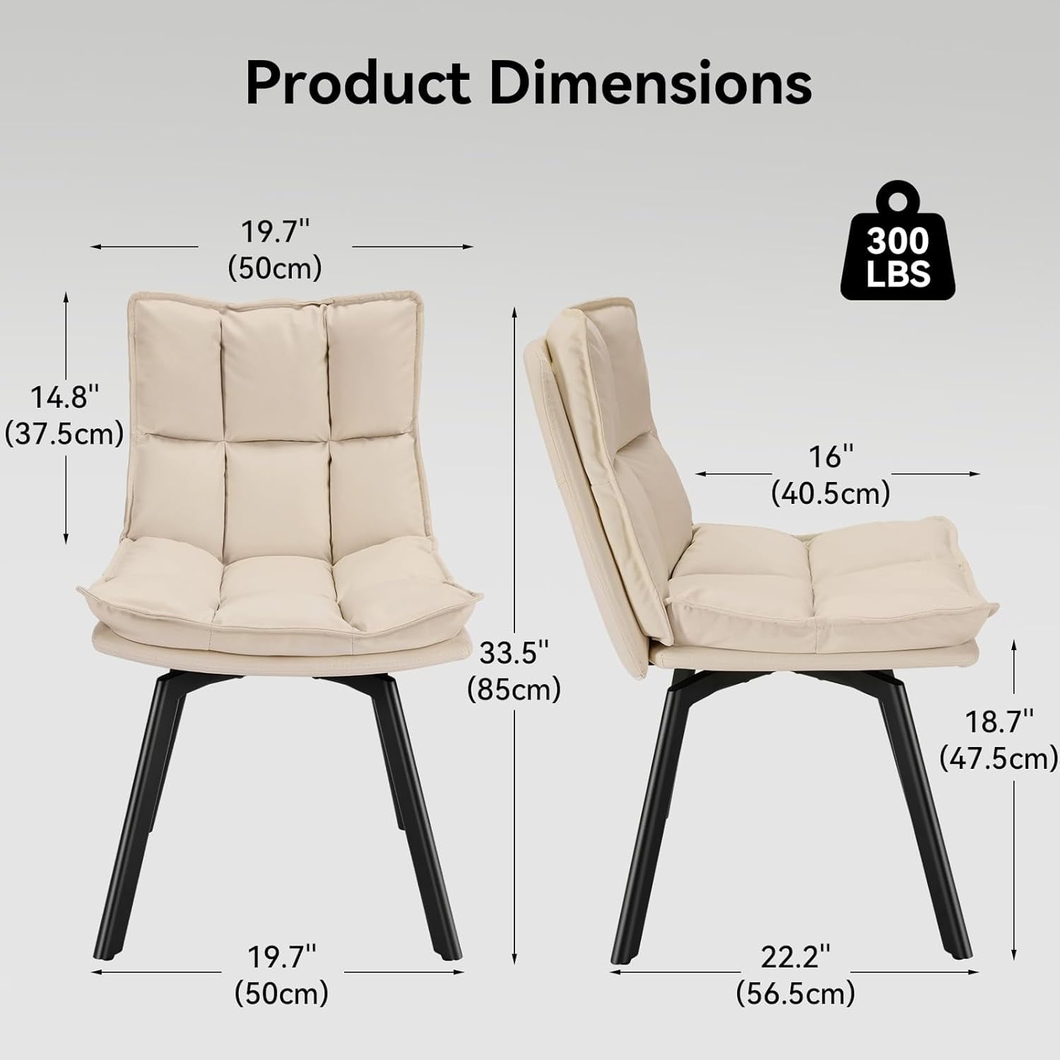 Sailvan Dining Chairs Set of 2, Modern PU Leather Upholstered Kitchen Chairs, Swivel Dining Room Chair with Double-Layer Fabric Cushion, White