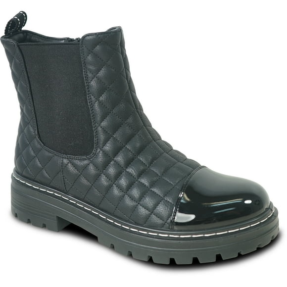 kozi Canada Women Ankle Casual Riding Bootie Chelsea Bootie LEILA-11 Fall Boot Side Zipper Black Patent Women
