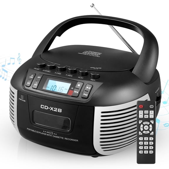 Cassette Boombox CD Player Combo with Bluetooth and Remote,Stereo Speakers,FM Radio,Tape Recording.