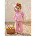 thumbnail image 4 of Loicainy Baby Toddler Girl Summer Clothes 6 12 18 24 Months 2T 3T 4T Short Puff Sleeve Doll Collar Tops Pants Plaid Outfits Set, 4 of 9