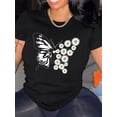 thumbnail image 1 of Camiseta informal de verano de manga corta para mujer con estampado de mariposas y margaritas, cuello redondo, deportiva y de moda para adultos, hombres, mujeres, adolescentes y jóvenes., 1 of 4