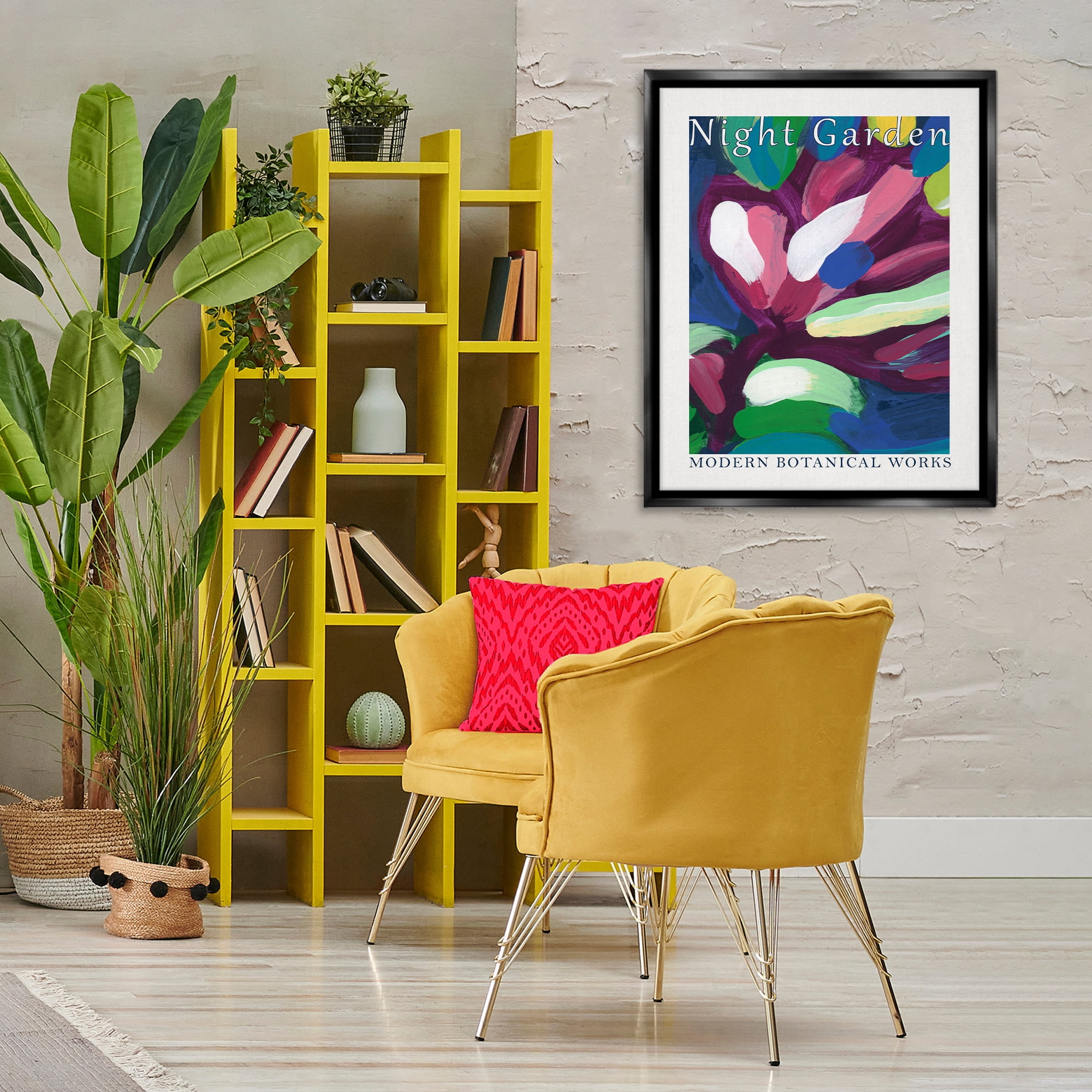 Stupell Industries Night Garden Abstract Abstract Painting Black Floater Framed Canvas Art Print Wall Art, 25 x 31